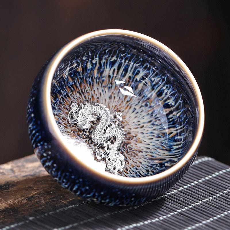 Buddhist Blessing Handmade Chinese Jianzhan Koi Fish Lotus Dragon Phoenix 12 Chinese Zodiac Ceramic Teacup Kung Fu Tea Cup 70ml