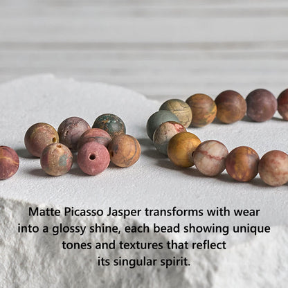 Buddhist Blessing Natural Picasso Jasper Square Lava Rock Positive Bracelet