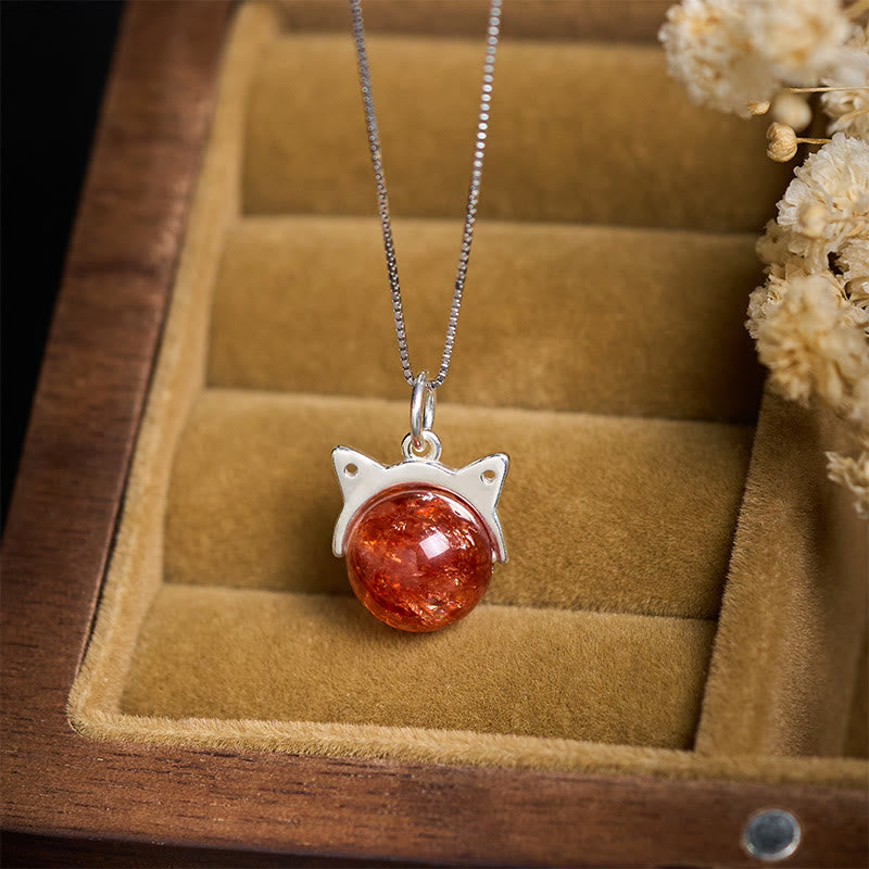 Buddhist Blessing 925 Sterling Silver Natural Red Super Seven Crystal Cat Necklace Pendant