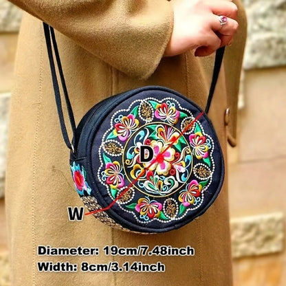 Buddhist Blessing Money Tree Galsang Inula Flower Peony Rose Peacock Double-Sided Embroidery Canvas Shopping Purse Handbag Crossbody Bag
