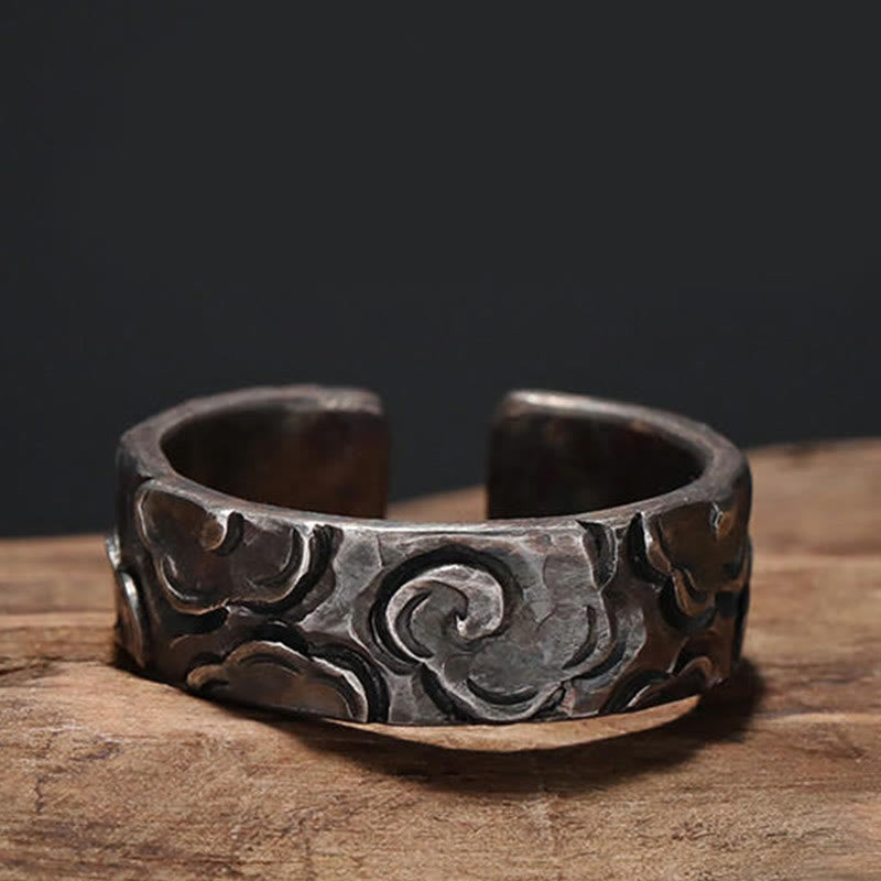 Buddhist Blessing 999 Sterling Silver Auspicious Clouds Adjustable Protection Ring