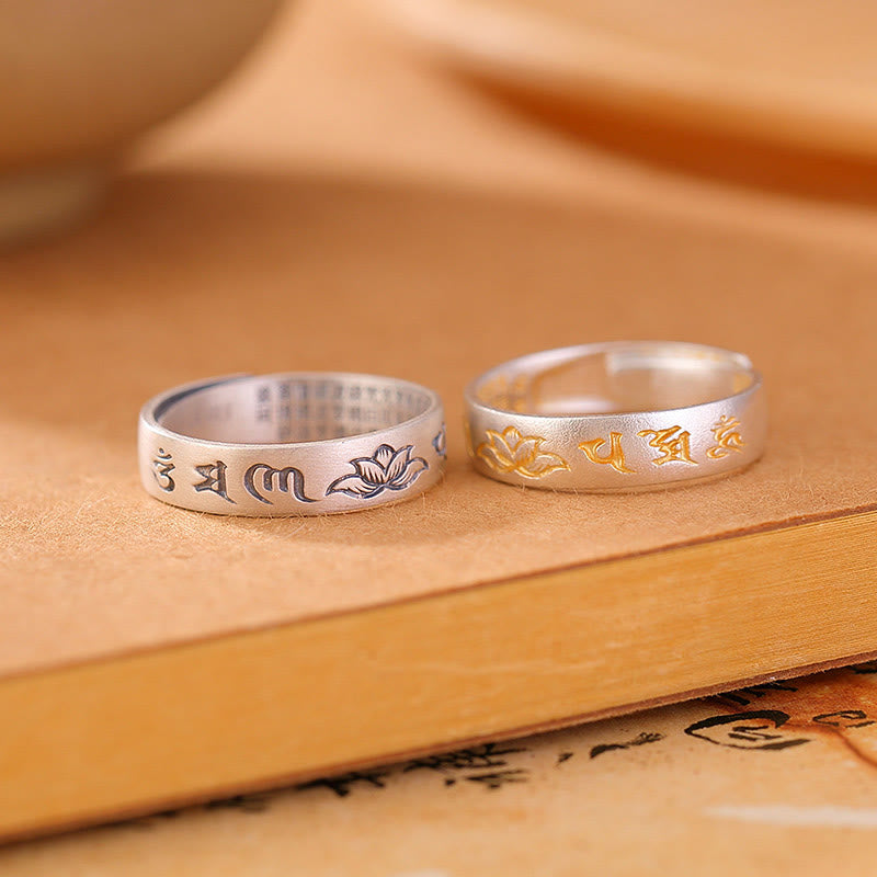 Buddhist Blessing 999 Sterling Silver Lotus Six True Words 'om Mani Padme Hum' Adjustable Enlightenment Ring