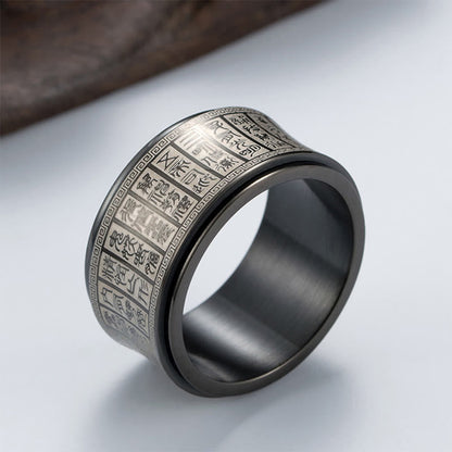 Buddhist Blessing Tibetan Seal Script Golden Light Mantra Titanium Steel Spinner Balance Ring