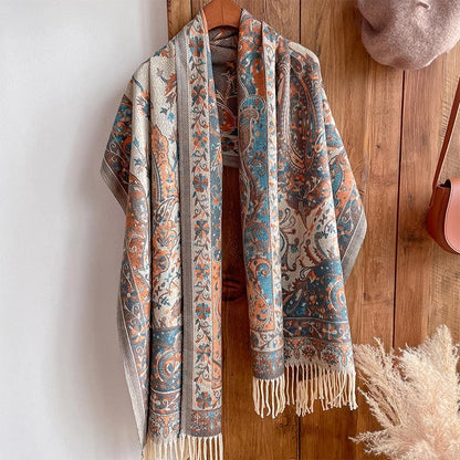 Buddhist Blessing Tibetan Cashew Flowers Vine Pattern Tassels Shawl Fall Winter Soft Scarf Wrap