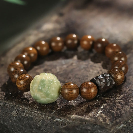 Buddhist Blessing Sandalwood Bodhi Seed PiXiu Ebony Wood Bead Healing Bracelet