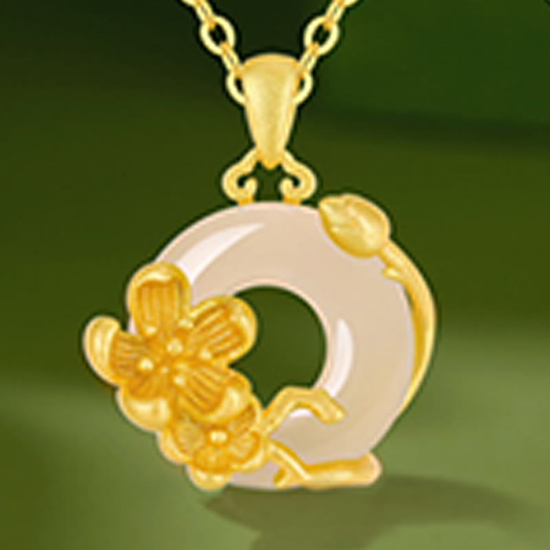 Buddhist Blessing Chalcedony 925 Sterling Silver Peace Buckle Flowers Necklace Pendant