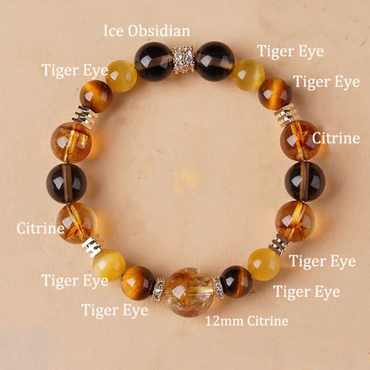Buddhist Blessing Citrine Topaz Tiger Eye Happiness Bracelet
