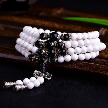 Buddhist Blessing 108 Mala Beads White Porcelain Six True Words 'Om Mani Padme Hum' Patience Bracelet