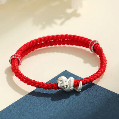 Buddhist Blessing Handmade 999 Sterling Silver Year Of Snake Red String Luck Braided Bracelet