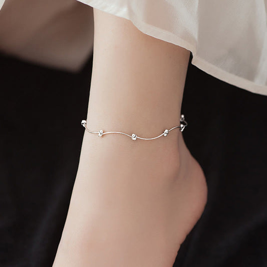 Buddhist Blessing 925 Sterling Silver Simple Wave Shape Protection Anklet