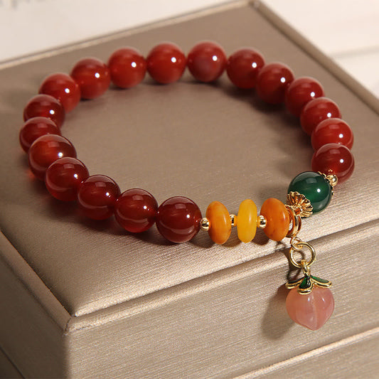 Buddhist Blessing Red Agate Amber Peach Charm Self-acceptance Bracelet