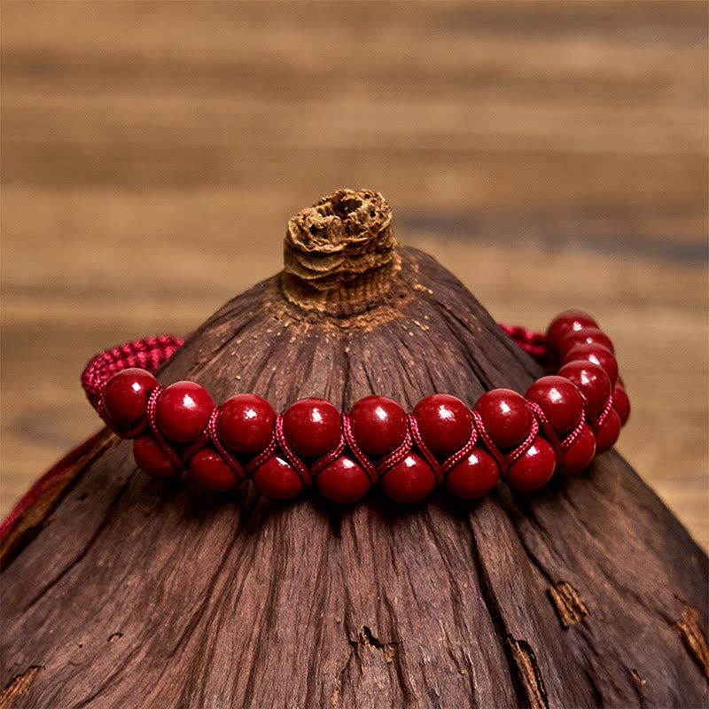 Buddhist Blessing Natural Tiger Eye Cinnabar Hand-woven Double Row Beads Protection Bracelet