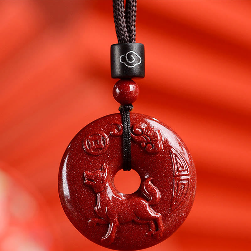 Buddhist Blessing Chinese Zodiac Cinnabar Peace Buckle Calm Necklace Pendant