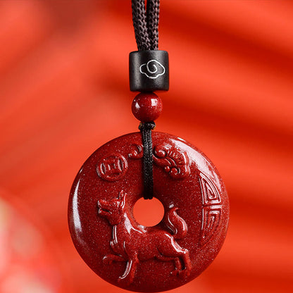 Buddhist Blessing Chinese Zodiac Cinnabar Peace Buckle Calm Necklace Pendant