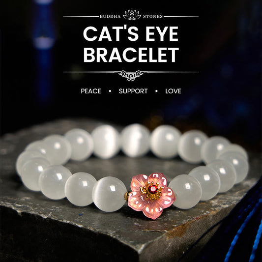 Buddhist Blessing Cat's Eye Chrysoberyl Flower Love Bracelet