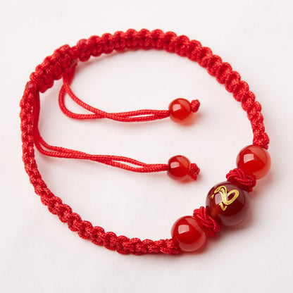 Buddhist Blessing Natural Red Agate Chinese Zodiac Red String Braided Protection Luck Bracelet