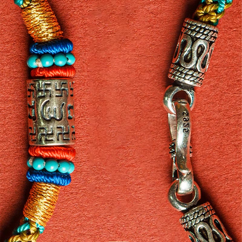 Buddhist Blessing Colorful String Six True Words 925 Silver Focus Bracelet