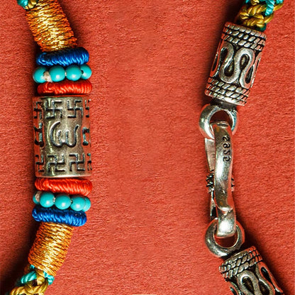 Buddhist Blessing Colorful String Six True Words 925 Silver Focus Bracelet