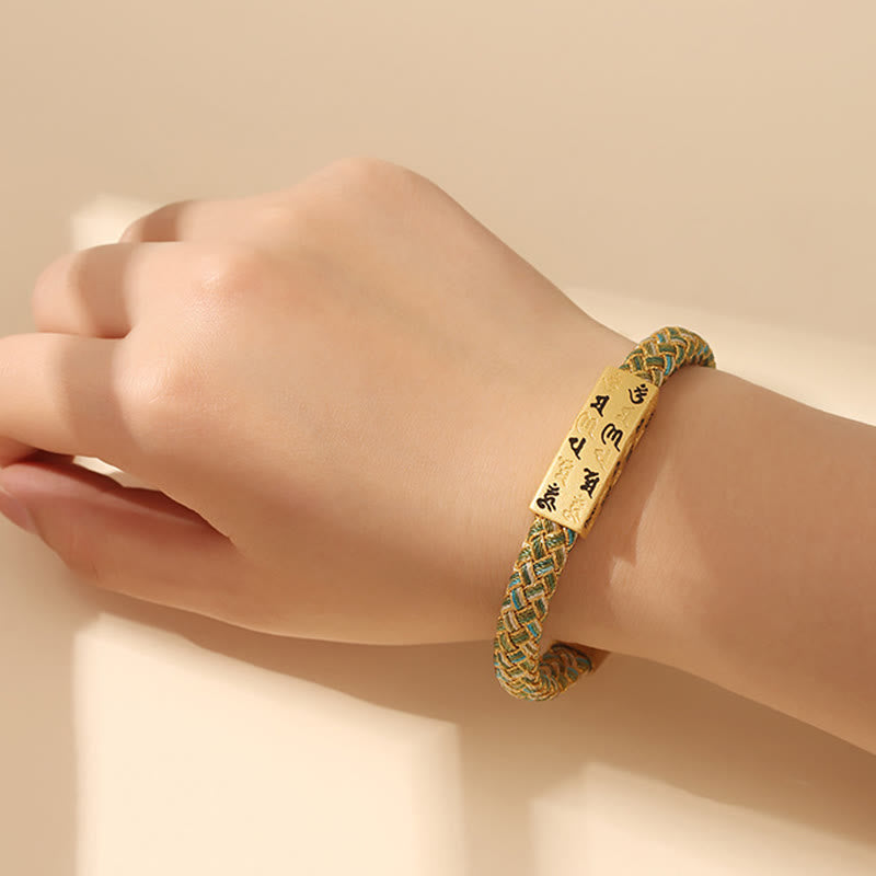 Buddhist Blessing Tibetan Om Mani Padme Hum Various Colors Rope Gold Thread Diamond Knot Luck Buckle Bracelet