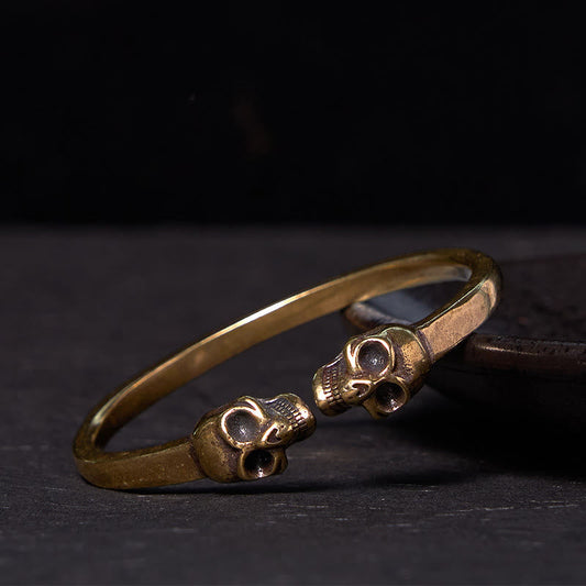 Buddhist Blessing The Lord Of The Corpse Forest Copper Brass Double Skull Keep Away Evil Spirits Cuff Bracelet Bangle