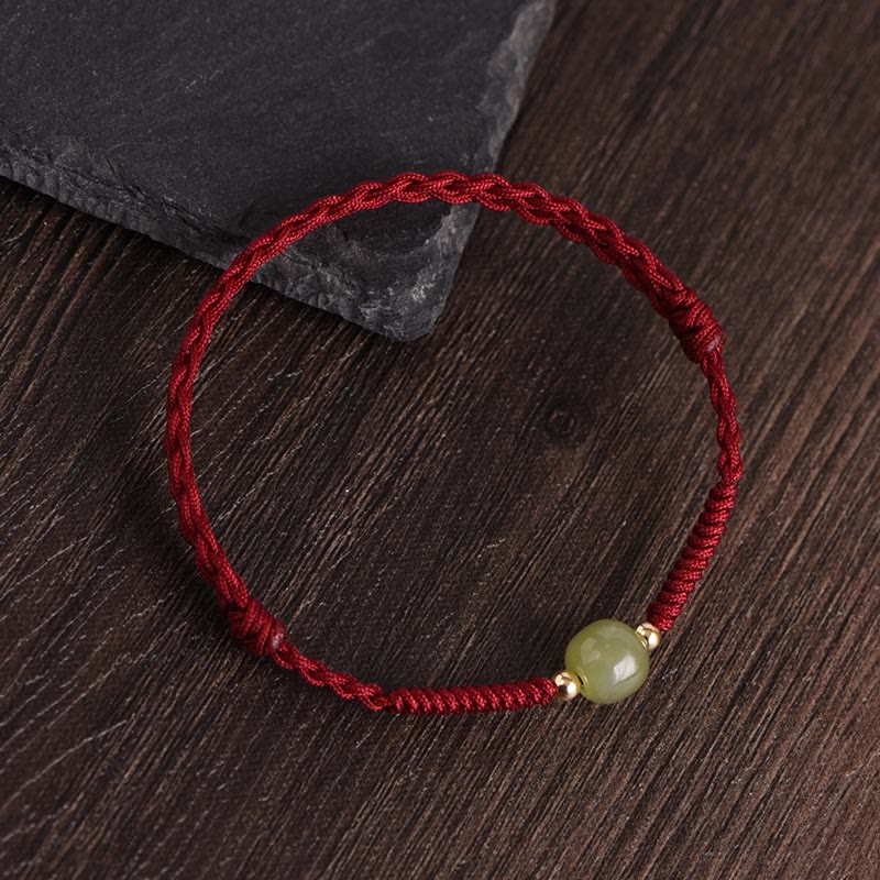 Buddhist Blessing Natural Hetian Jade 999 Gold Beads Protection Luck Braided Bracelet Anklet