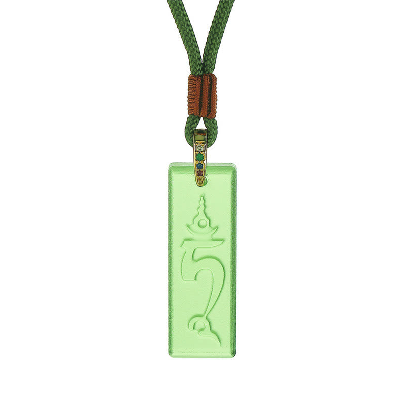 Buddhist Blessing Tibetan Green Tara Medicine Buddha Sanskrit Pattern Liuli Crystal Protection Necklace Pendant