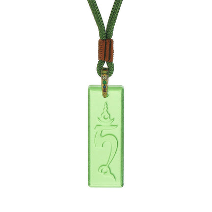 Buddhist Blessing Tibetan Green Tara Medicine Buddha Sanskrit Pattern Liuli Crystal Protection Necklace Pendant