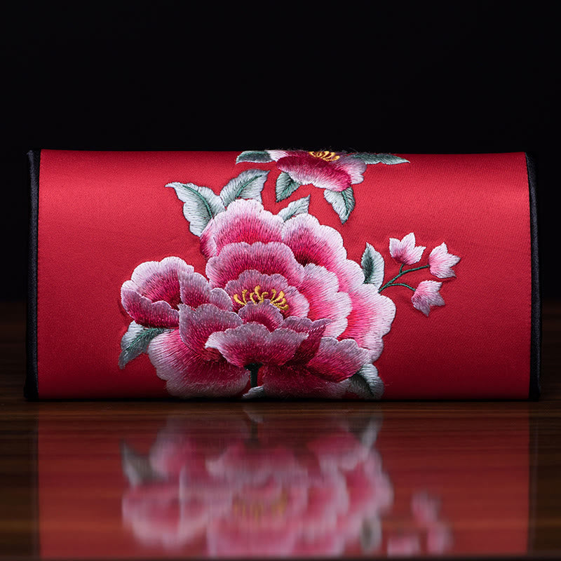 Buddhist Blessing Peony Su Embroidery Journey Shopping Long Purse Handbag