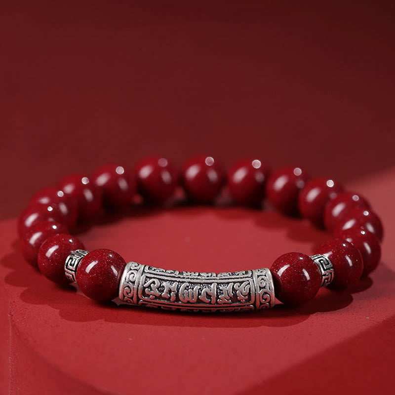 Buddhist Blessing Cinnabar 999 Sterling Silver Six True Words Blessing Bracelet