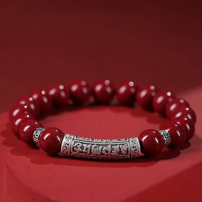 Buddhist Blessing Cinnabar 999 Sterling Silver Six True Words Blessing Bracelet