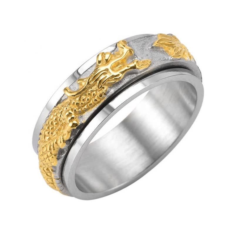 Buddhist Blessing Dragon Titanium Steel Stimulation Rotatable Ring