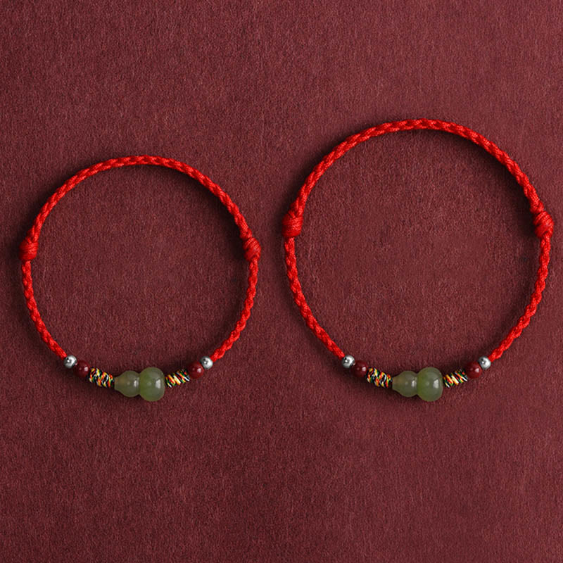Buddhist Blessing Natural Hetian Jade Gourd Protection Luck Braided Bracelet Anklet