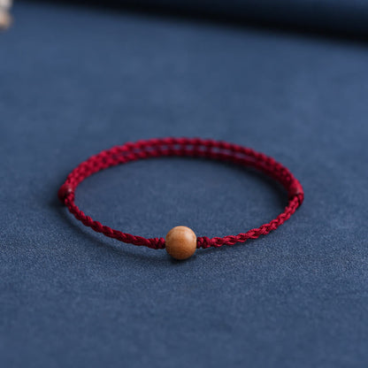 Buddhist Blessing Natural Peach Wood Bead Ward Off Evil Spirits Braided Bracelet