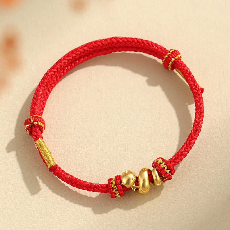 Buddhist Blessing Handmade 999 Sterling Silver Golden Year Of Snake Red String Protection Braided Bracelet