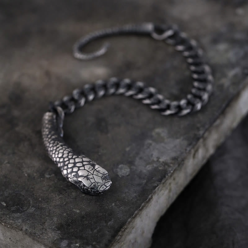 Buddhist Blessing Sterling Silver Snake Shape Texture Year Of The Snake Blessing Bracelet