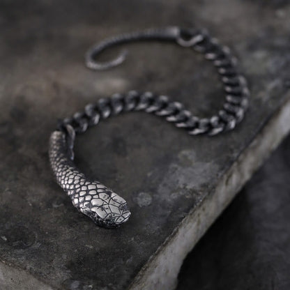Buddhist Blessing Sterling Silver Snake Shape Texture Year Of The Snake Blessing Bracelet