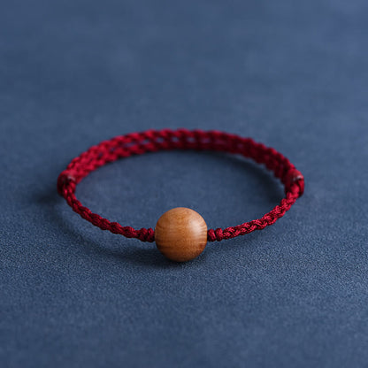 Buddhist Blessing Natural Peach Wood Bead Ward Off Evil Spirits Braided Bracelet