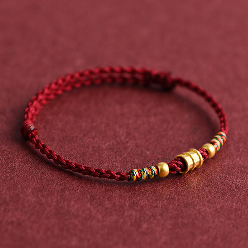 Buddhist Blessing 999 Gold Small Bucket Shape Design Handmade Luck Braided Rope Bracelet Anklet