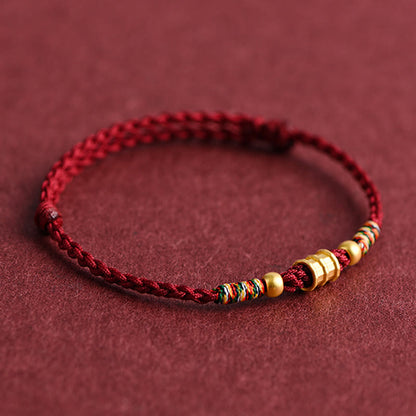 Buddhist Blessing 999 Gold Small Bucket Shape Design Handmade Luck Braided Rope Bracelet Anklet
