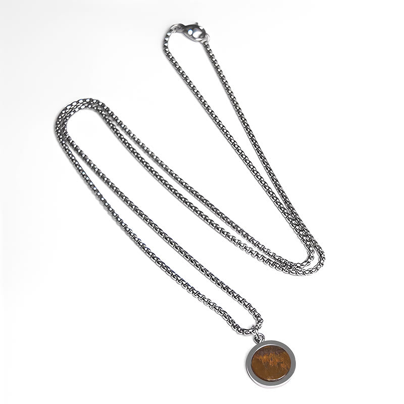 Buddhist Blessing Natural Stone Turquoise Tiger Eye  Lazurite Malachite Titanium Steel Purification Necklace Pendant