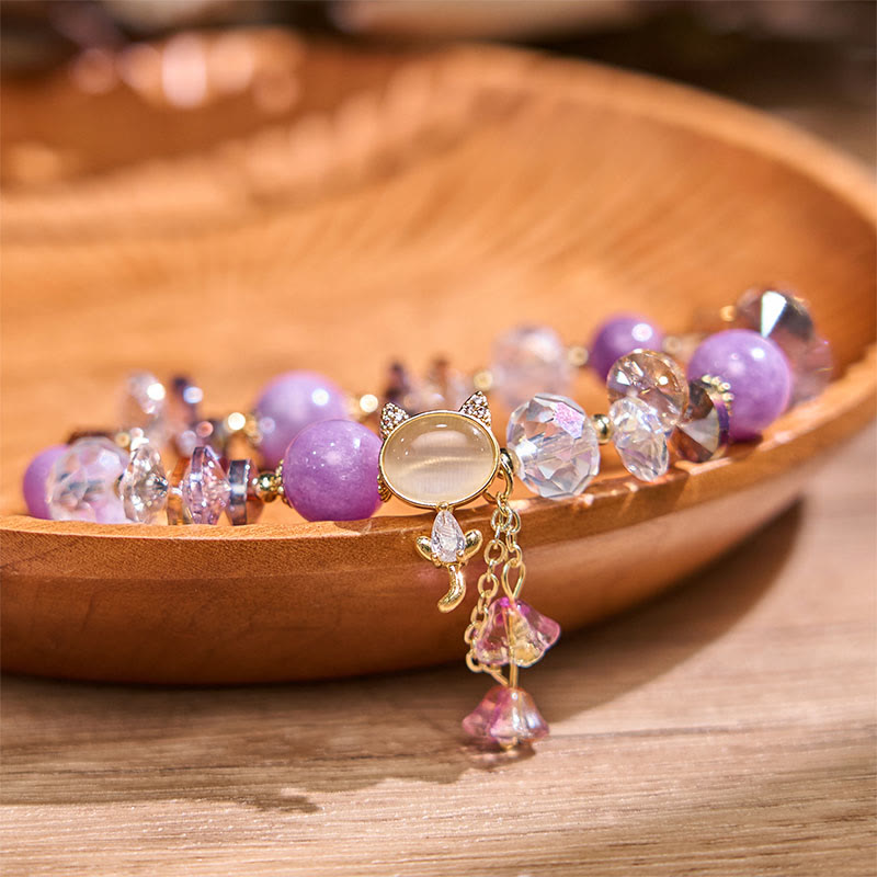 Buddhist Blessing Amethyst Green Crystal Red Crystal Cat Balance Bracelet
