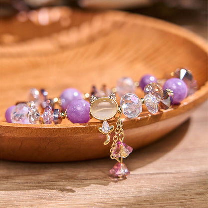 Buddhist Blessing Amethyst Green Crystal Red Crystal Cat Balance Bracelet
