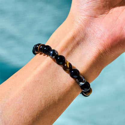 Buddhist Blessing Natural Tiger's Eye Obsidian Hematite Positive Powerful Bracelet