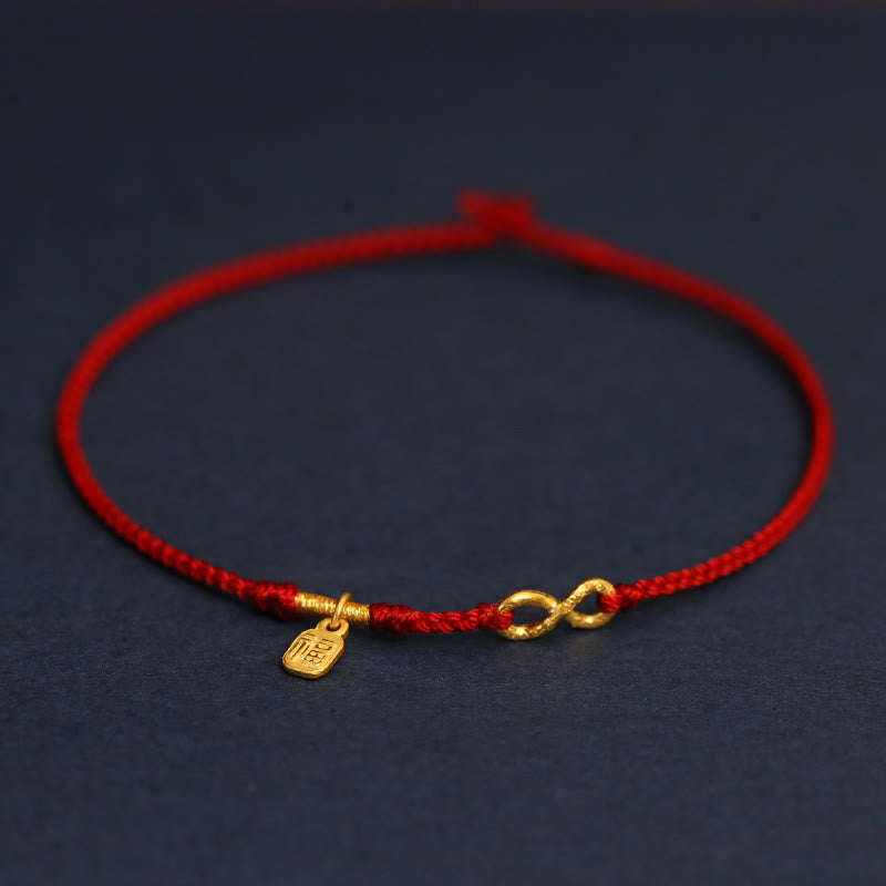 Buddhist Blessing 999 Gold Mobius Infinite Love Fu Character Copper Coin Protection Handmade Ultra-Thin Rope Bracelet