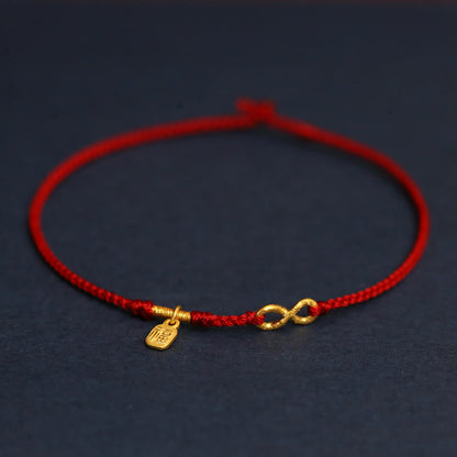 Buddhist Blessing 999 Gold Mobius Infinite Love Fu Character Copper Coin Protection Handmade Ultra-Thin Rope Bracelet