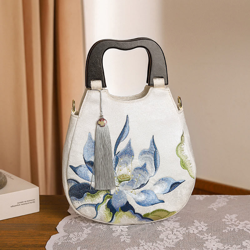 Buddhist Blessing Lotus Embroidery Handbag Crossbody Bag