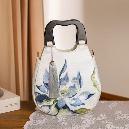 Buddhist Blessing Lotus Embroidery Handbag Crossbody Bag