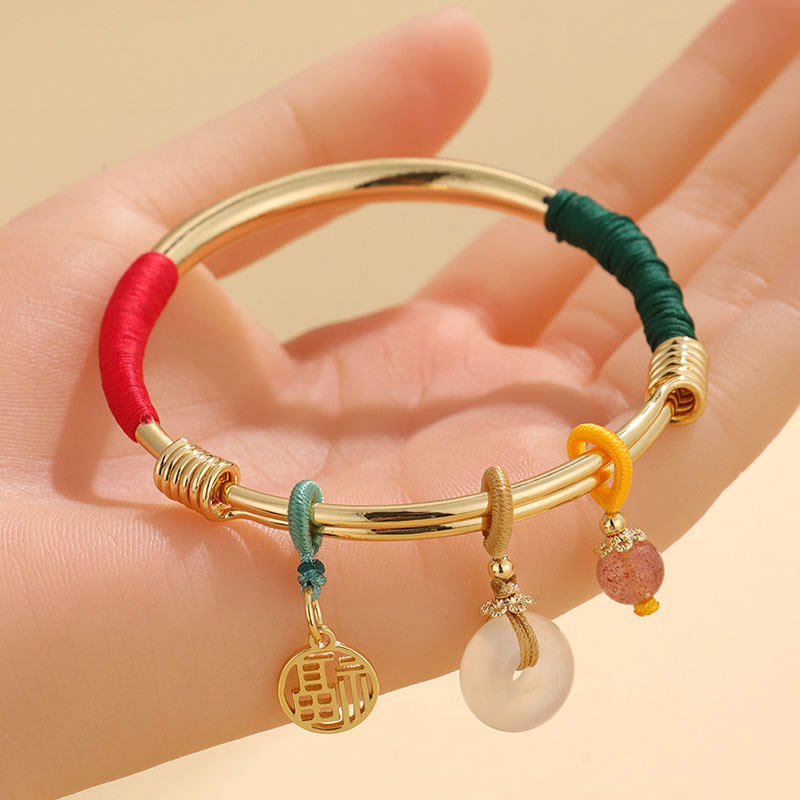 Buddhist Blessing Pink Crystal Peace Buckle Lucky Flower Love Bracelet Bangle