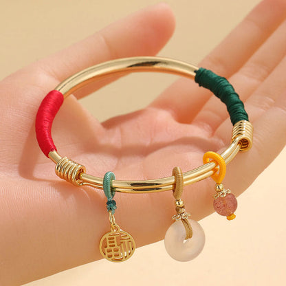 Buddhist Blessing Pink Crystal Peace Buckle Lucky Flower Love Bracelet Bangle
