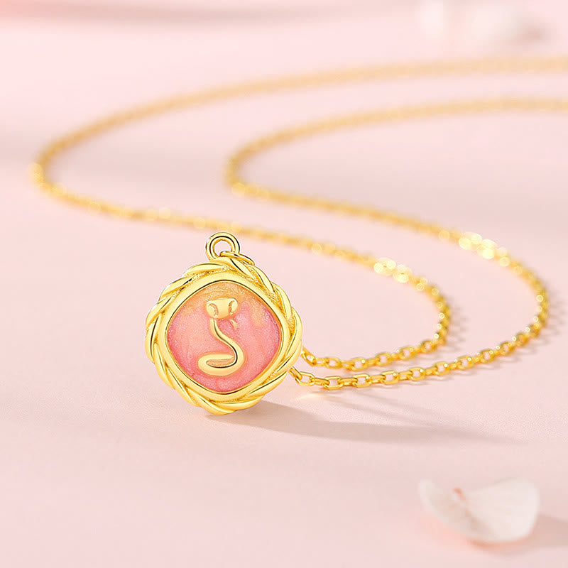 Buddhist Blessing 925 Sterling Silver Year Of The Snake Golden Snake Luck Bracelet Necklace Pendant